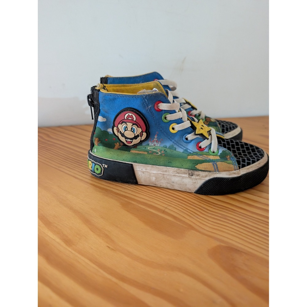 Nintendo Super Mario Kids High Top Sneakers Mario Luigi Blue Ground‎ Up Size 12